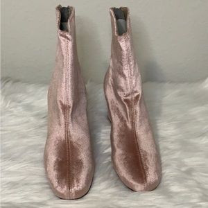 Free People Velvet Cecile Bootie Size 37 Rose Boots Pink Block Heel Velour New | Poshmark