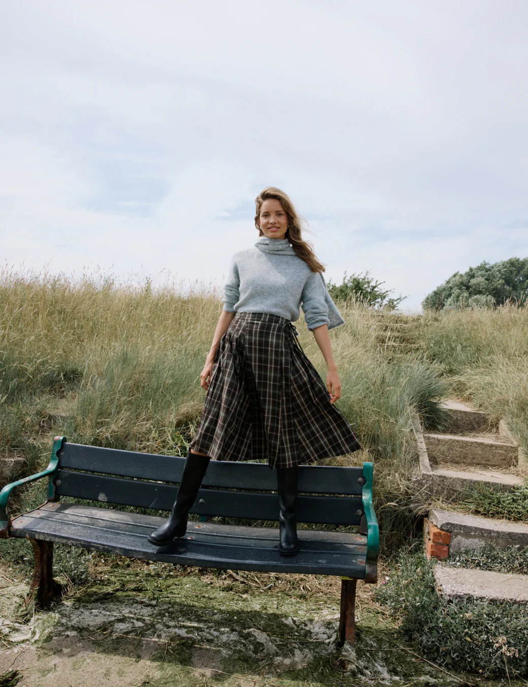 Green Check Tailored Kilt Midi Skirt | Nobody's Child