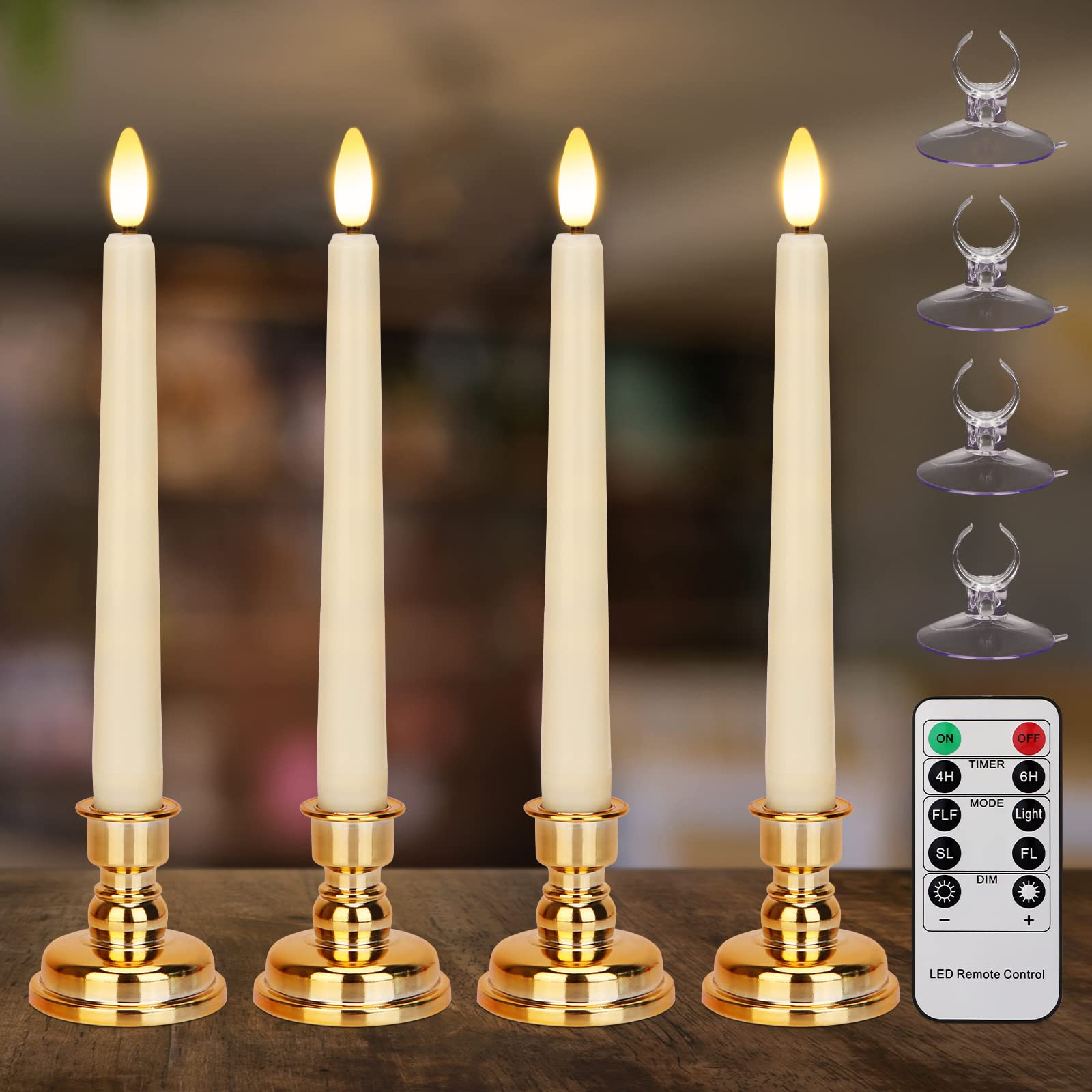 Flameless Taper Candles Flickering with Remote Timer, 4PCS Battery Operated Window Candles with G... | Amazon (US)