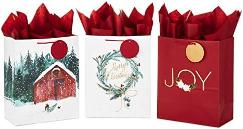 Hallmark 13" Large Christmas Gift Bag Assortment with Tissue Paper (3 Bags: "Merry Christmas" Wre... | Amazon (US)