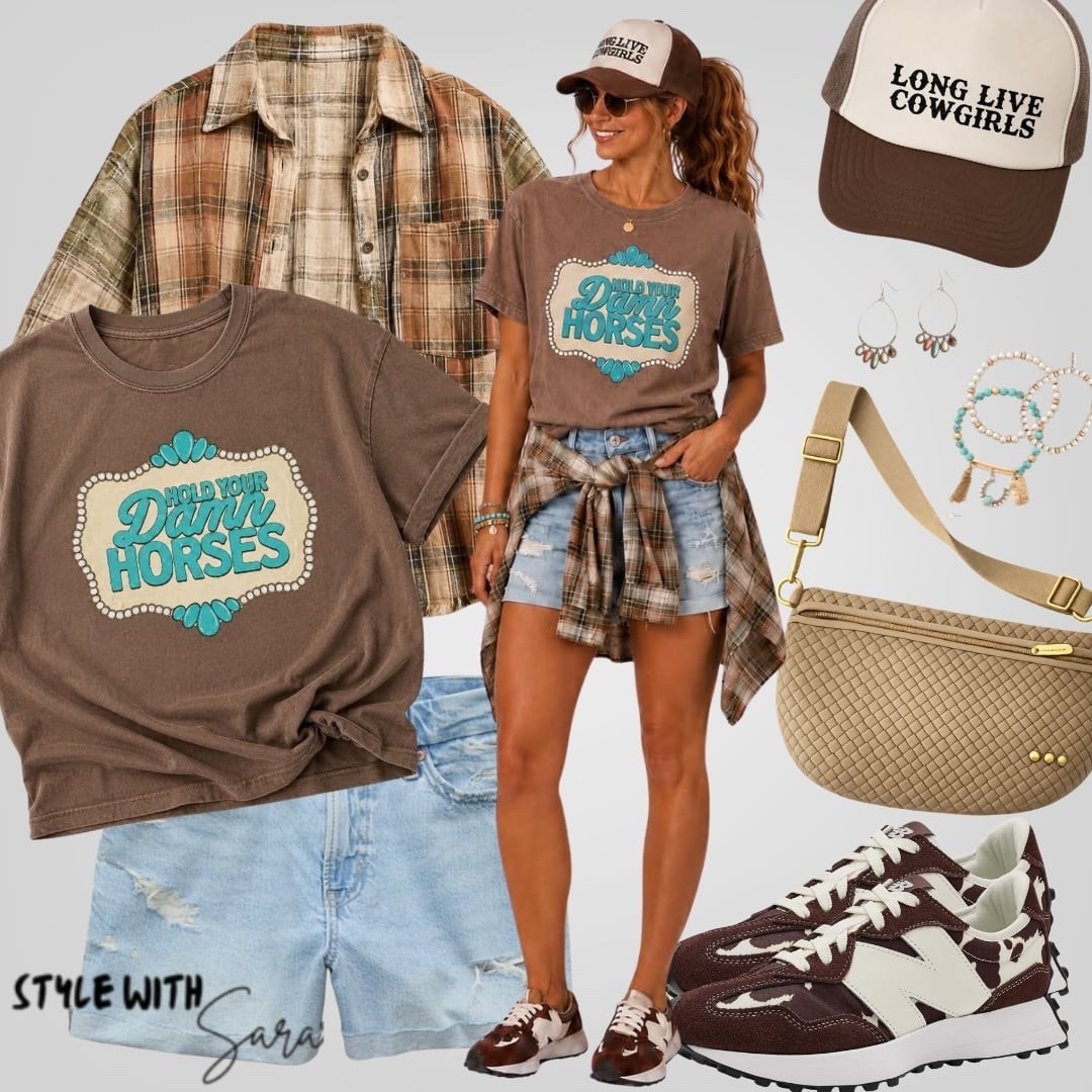 Getting ready for your local county fair.?? The New balance cow print sneaker were made for this moment.. running to all the animal barns, taking kids’ projects to their showings, the rodeo and the derby (of course).  The graphic tee says it all as the kids start begging for their Summer allowance to  play darts and ride the Tilt a whirl…. 🙃 

A fun western vibe to rock out Summer and easily transitions into your Fall wardrobe.

#LTKootd #LTKdayinmylife #LTKmomlife