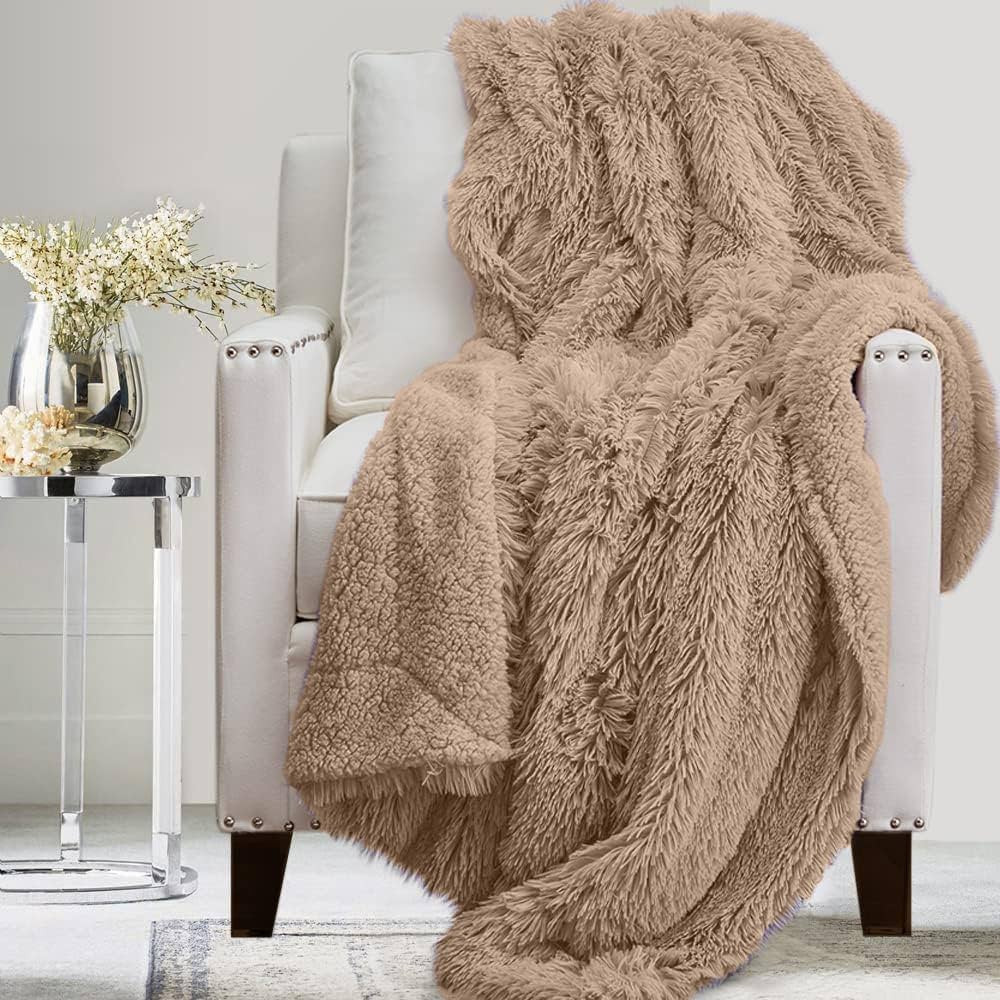 The Connecticut Home Company Throw Blanket, Soft Plush Reversible Shag and Sherpa, Warm Thick Thr... | Amazon (US)
