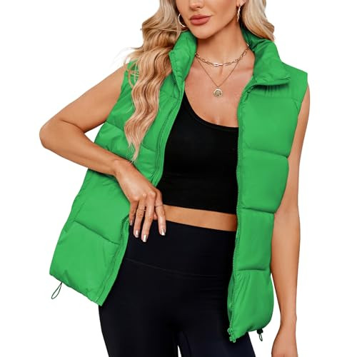 American Trends Womens Green Puffer Vest Stand Collar Green Puffy Vest Jacket Oversized Puffer Vest for Women Outwear Coat Green Medium | Amazon (US)