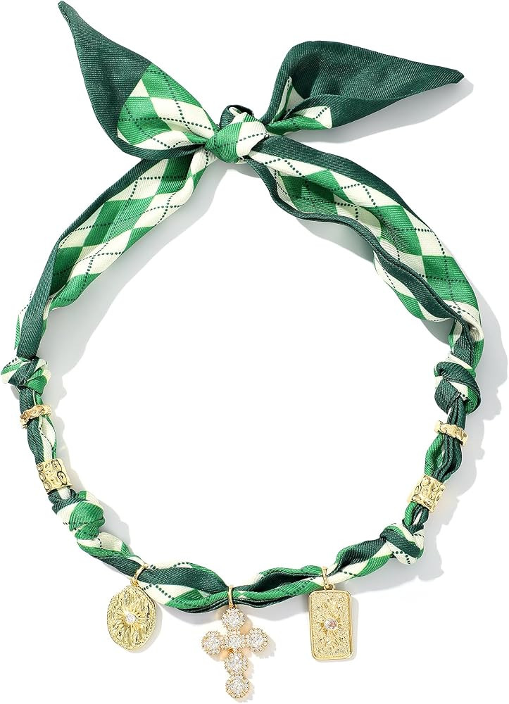 Scarf Necklace for Women Bandana Necklace with 14 Gold Pendant necklce | Amazon (US)