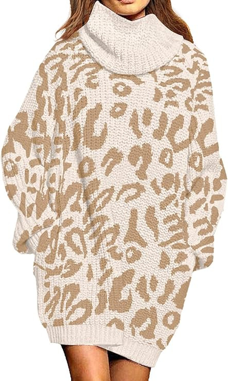 Pink Queen Women's Loose Turtleneck Oversize Long Pullover Sweater Dress | Amazon (US)