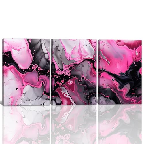 NAMENLAIMI Abstract Canvas Wall Art 3 Piece Black and Pink Pictures Wall Decor Marble Texture Painting Print for Living Room Bedroom Bathroom Office Decor Frame(Abstract-1,16.00" x 24.00" x 3Pcs) | Amazon (US)