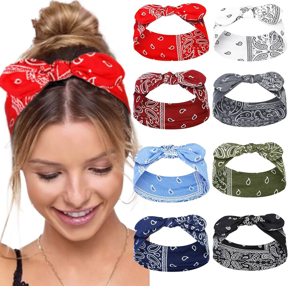 Tobeffect Paisley Bandana Headbands: Cute Summer Hair Accessories - Wide Knotted Bow Headband, Ra... | Amazon (US)