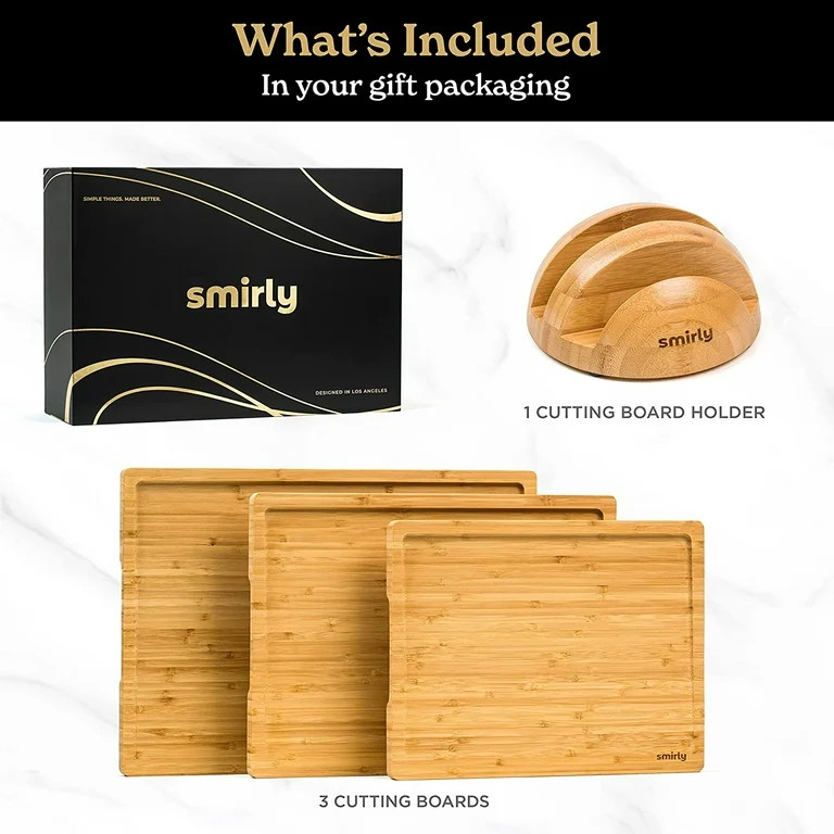 SMIRLY Cutting Board Set Small, Medium & Large Bamboo Cutting Boards with Holder, Natural | Walmart (US)