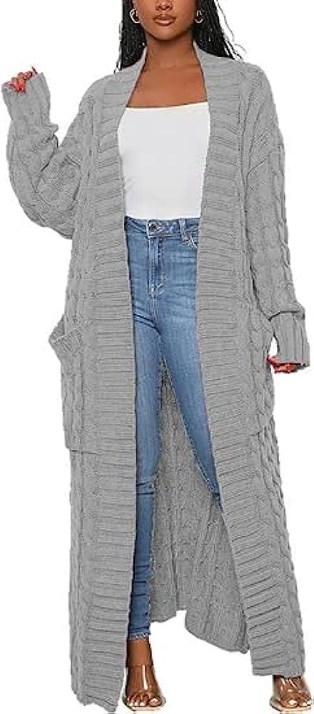 SHINFY Women Long Sleeve Open Front Knit Long Cardigan Casual Knitted Maxi Sweater Coat Outwear w... | Amazon (US)
