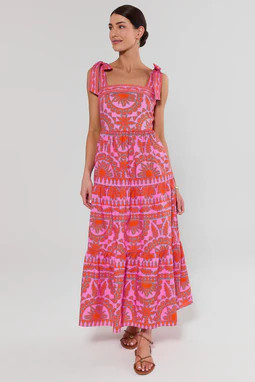 Pink Printed Tiered Maxi Dress | Avara