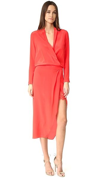 Michelle Mason Long Sleeve Wrap Dress with Lace Slip | Shopbop