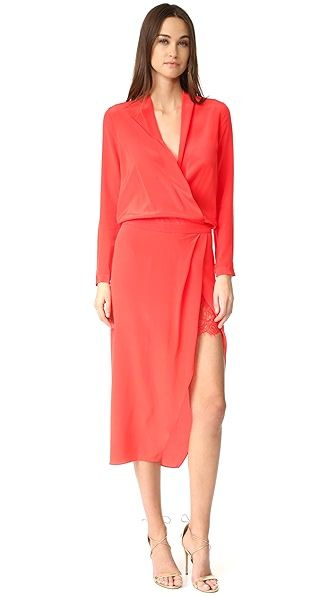 Michelle Mason Long Sleeve Wrap Dress with Lace Slip | Shopbop