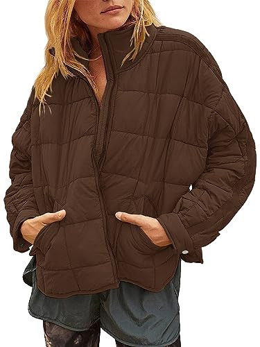 Muchpow Womens Quilted Puffer Jackets Padded Down Coat (Brown,Medium) | Amazon (US)