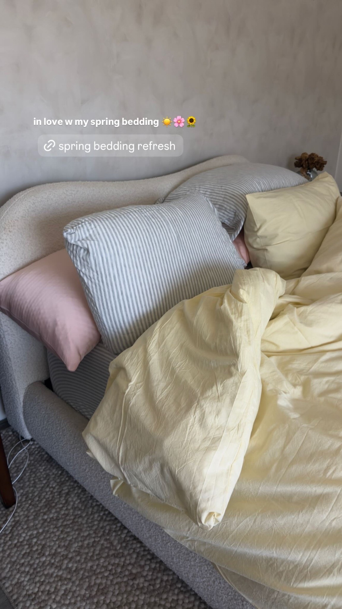 Pastel colorful cozy spring bedding refresh ☀️🌸

I’ve been obsessed with all things butter yellow, so when I found this 100% cotton duvet cover, I needed it immediately 

Paired with the euro linen sheets from quince, this is the perfect cozy and colorful bedding refresh I needed for spring 

#LTKSeasonal #LTKHome