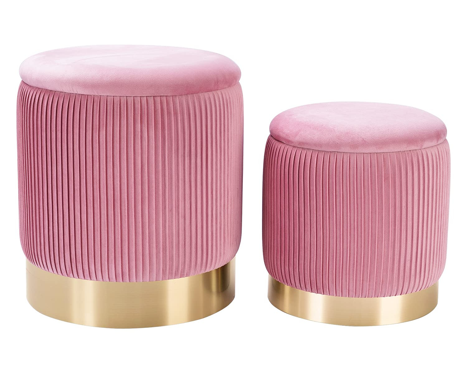 Round Velvet Nesting Ottomans with Spacious Storage Set of 2 , Pouf Footrest with Gold Metal Hoop... | Amazon (US)