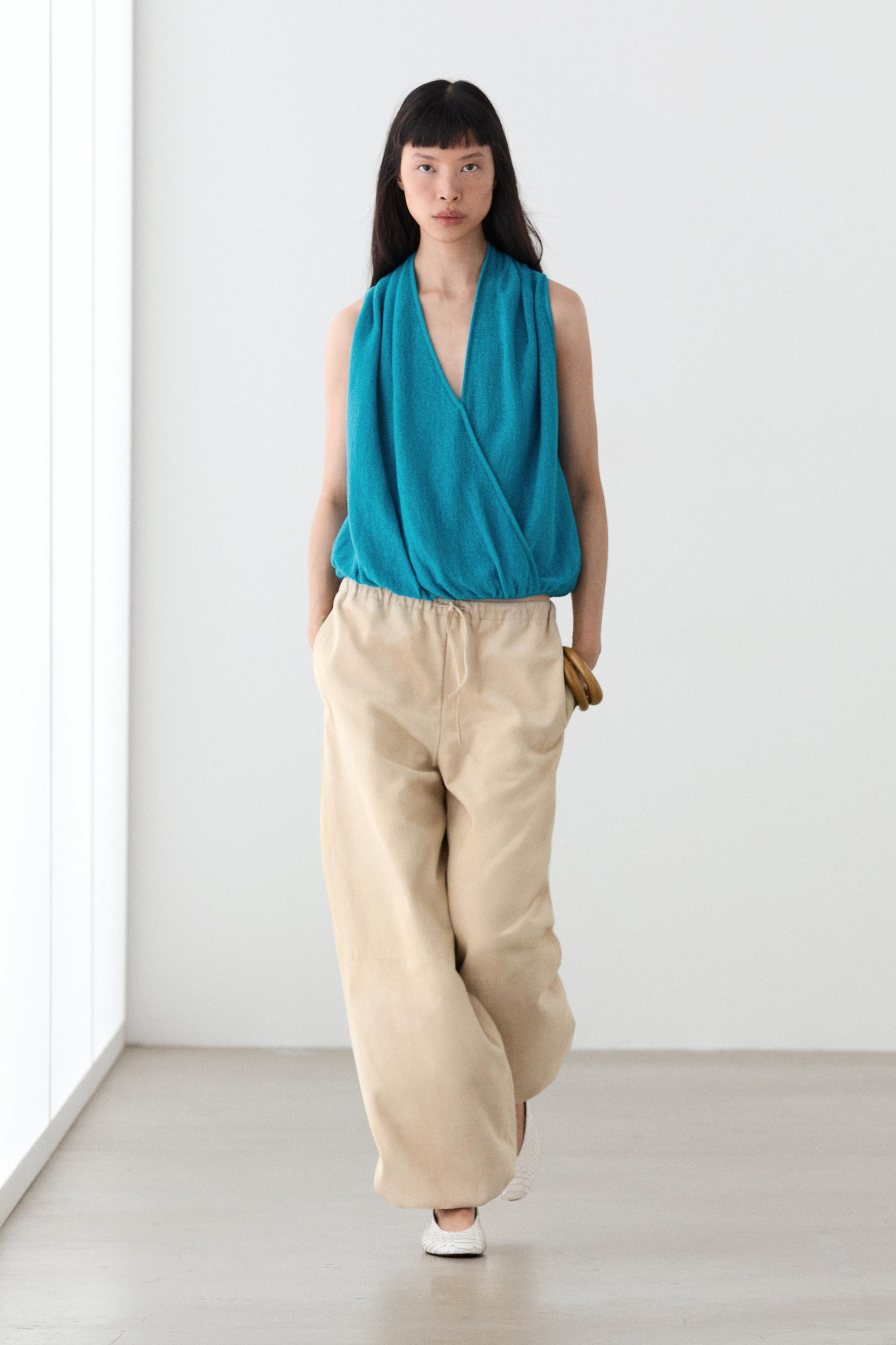 Linen blend crossover top | Massimo Dutti UK