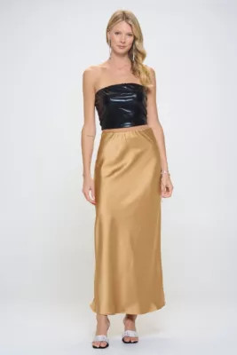 Renee C Women's SATIN MAXI SKIRT, Gold, Large | Belk