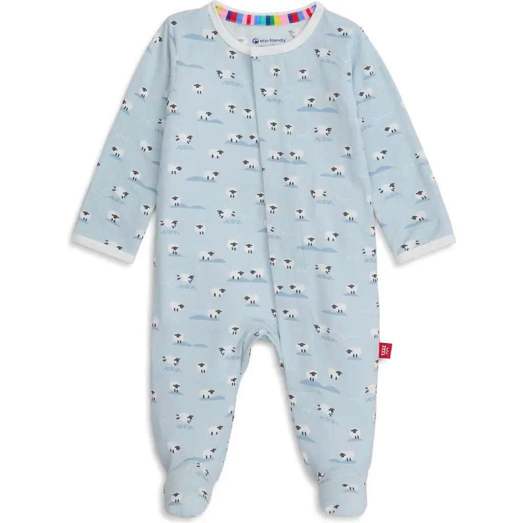 Magnetic Me Baa Baa Baby Sheep Print Footie in Blue at Nordstrom, Size 3-6M | Nordstrom