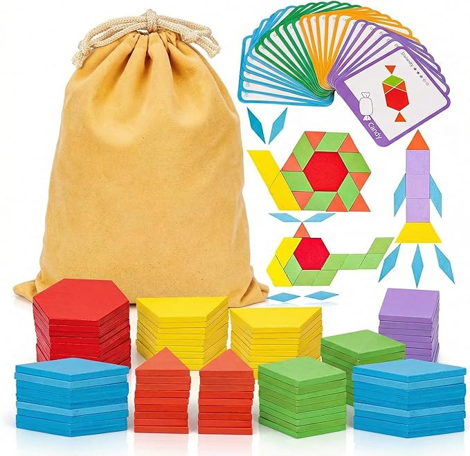 LovesTown 209 PCS Shapes Wooden Pattern Blocks for Kids, Geometric with Activity Cards and Storag... | Amazon (US)