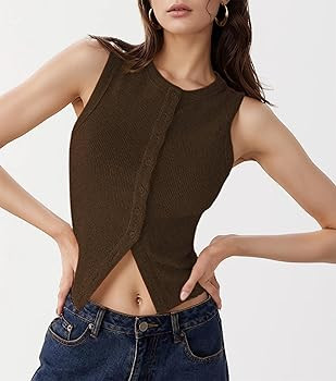 Women’s Button Down Tank Tops Ribbed Summer Vest Button Up Open Front Sleeveless Slim Fit Crop ... | Amazon (US)