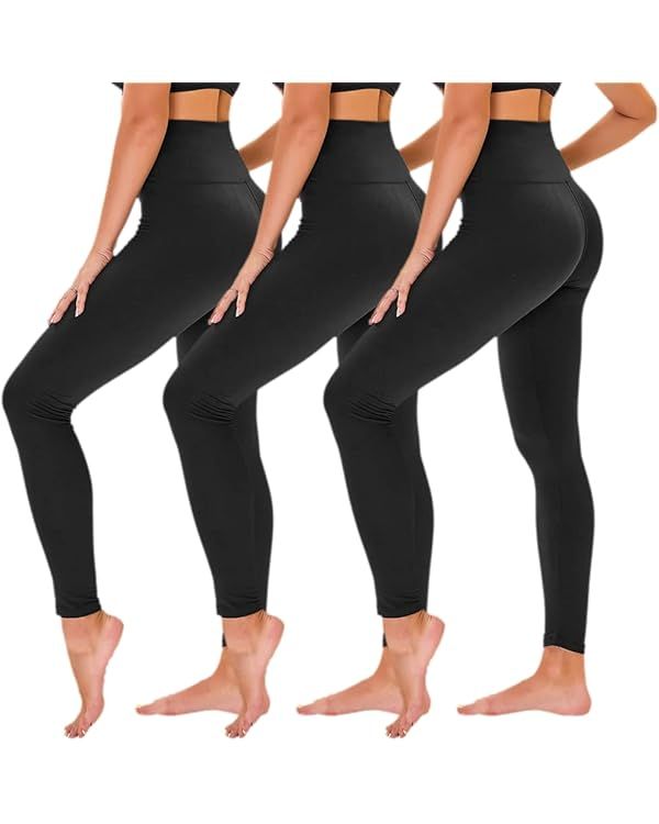 TNNZEET 3 Pack Black Leggings for Women - High Waisted Soft Maternity Workout Yoga Pants | Amazon (US)