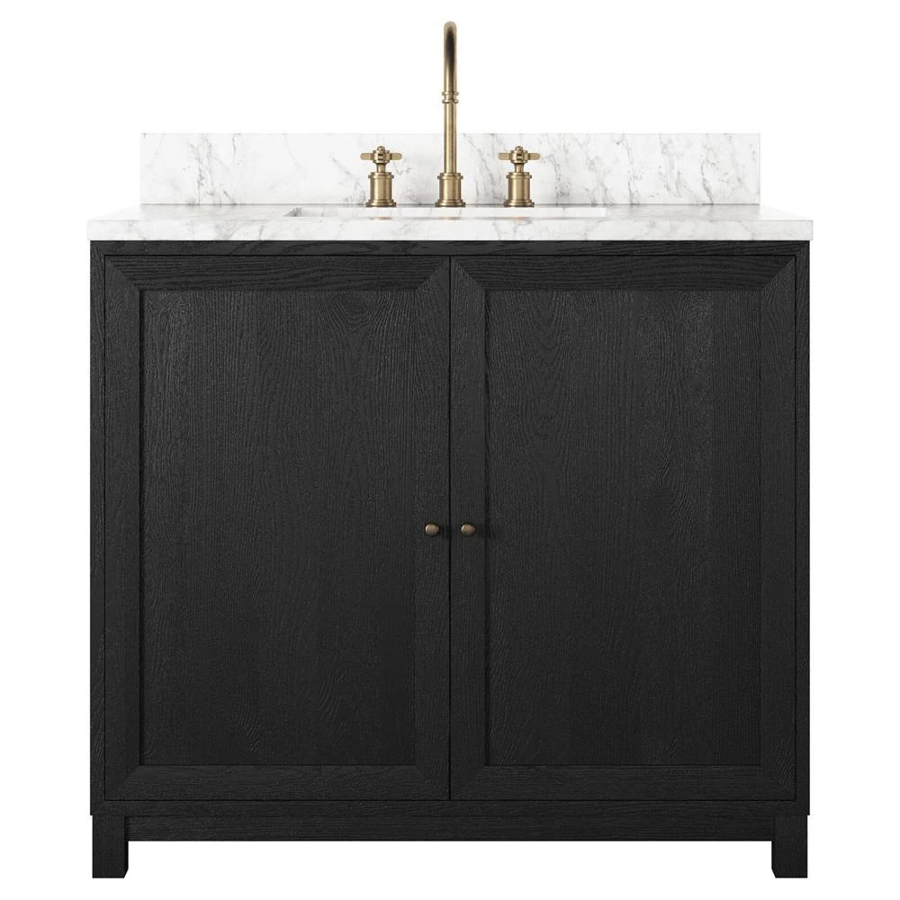 Cynthia Modern Classic Carrara Marble Black Oak Vanity Sink - 36" | Kathy Kuo Home