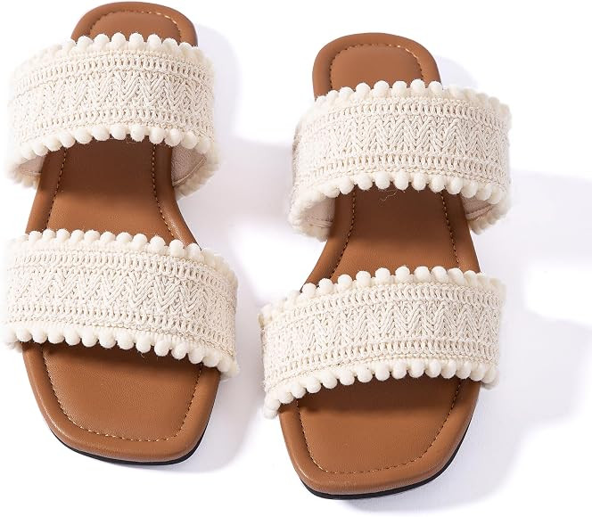 Mtzyoa Women's Sandals Casual Braided Dressy Summer Square Toe Quilted Flat Sandals | Amazon (US)