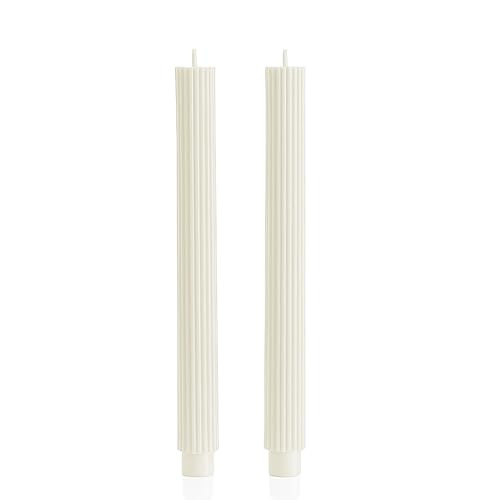 2 Pack | 10" Premium Unscented Ribbed Wick Taper Candles, Tall Ribbon Wax Dinner Unscented Modern Home Décor Soy Wax Handmade 12 Hours candlesticks (Ivory) | Amazon (US)
