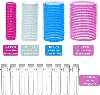 Rollers for Hair, Anezus 60 Pcs Hair Rollers Self Grip Set Includes 48 Pcs Hair Curlers and 12 Pc... | Amazon (US)
