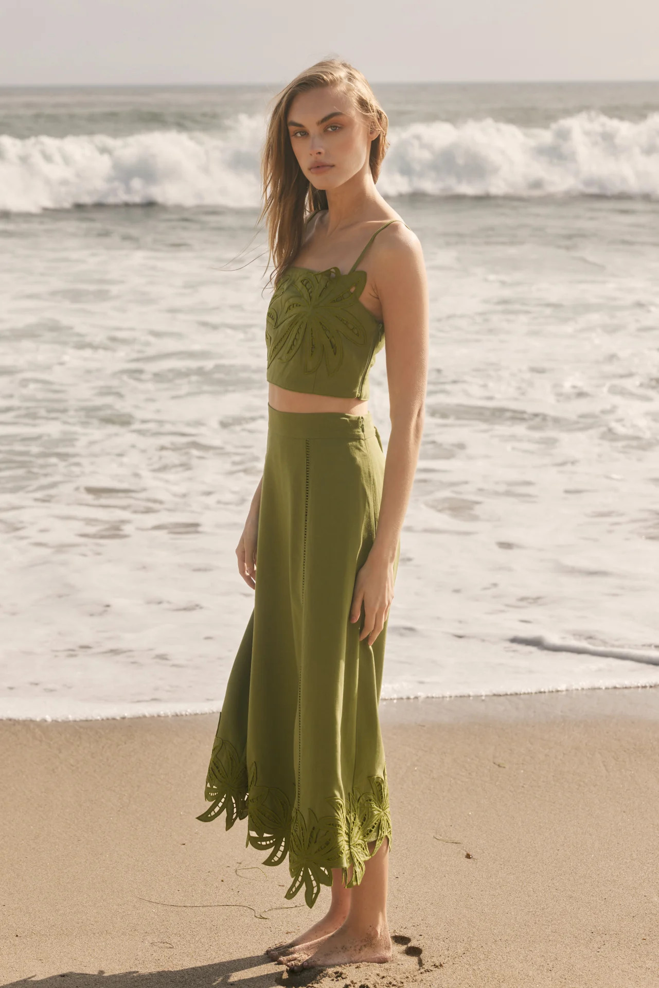 Tropical Palm Linen Midi Skirt | English Factory