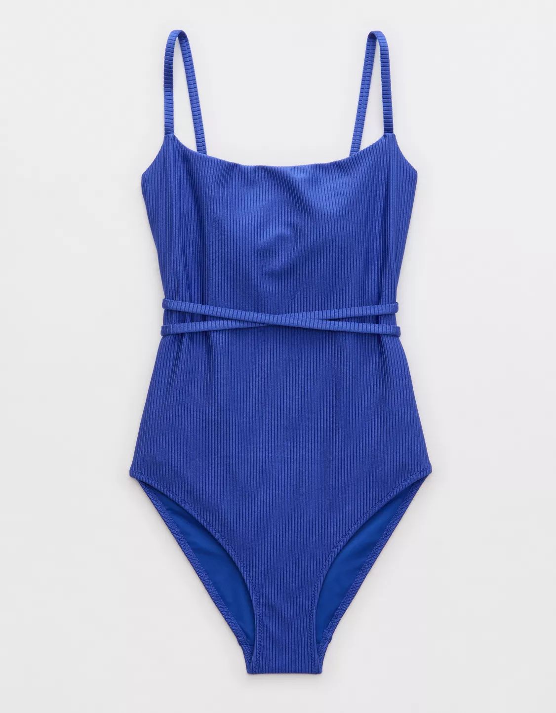 Aerie Shine Rib Strappy Scoop Full Coverage One Piece Swimsuit | Aerie