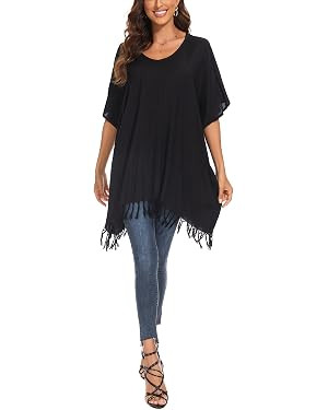Women Solid Tunic Blouse Caftan Plus Size V Neck Loose Sleeve Top XL to 4X | Amazon (US)