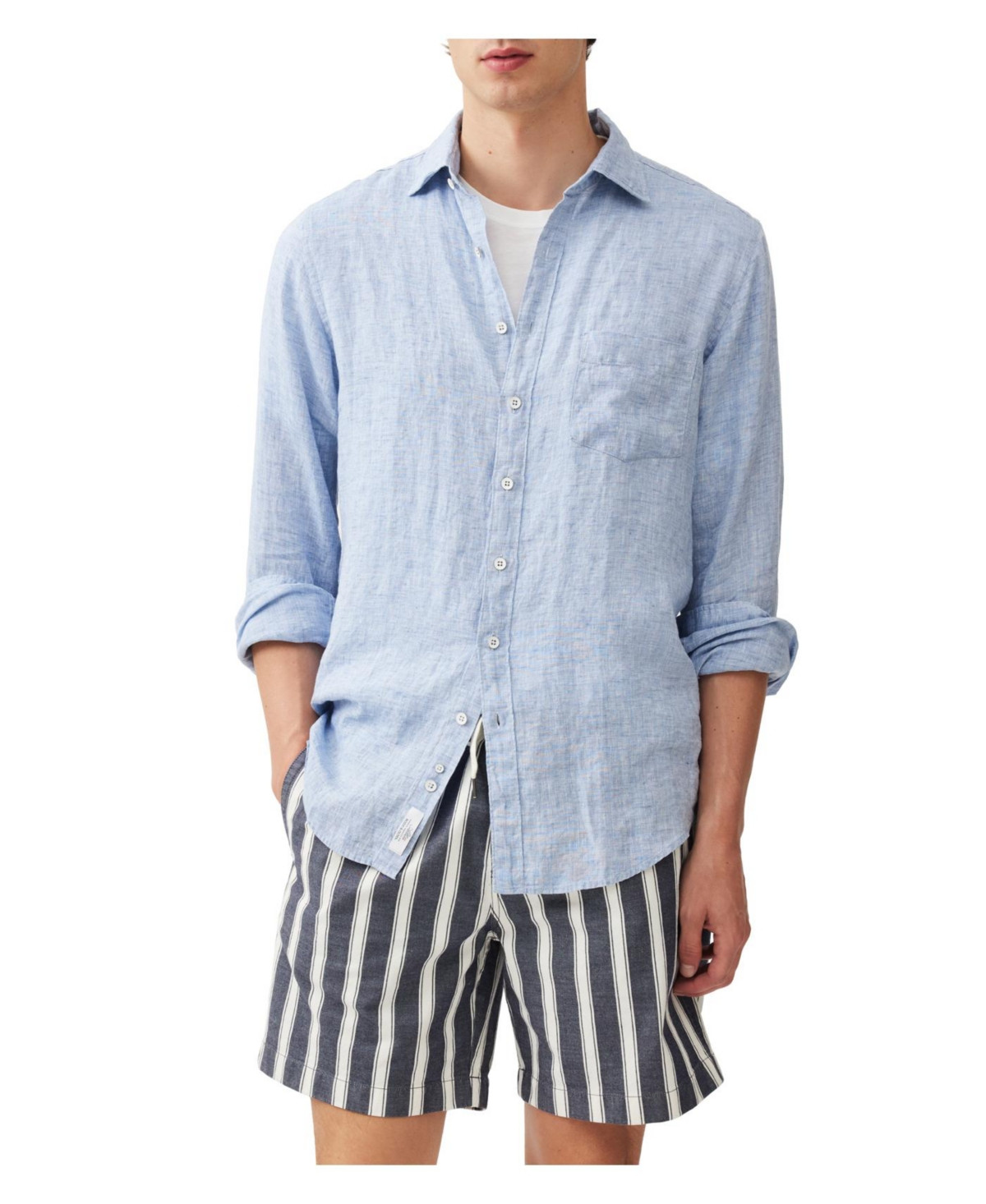 Rodd Gunn Men's Coromandel Linen Long Sleeve Slim Fit Shirt - Denim blue | Macy's