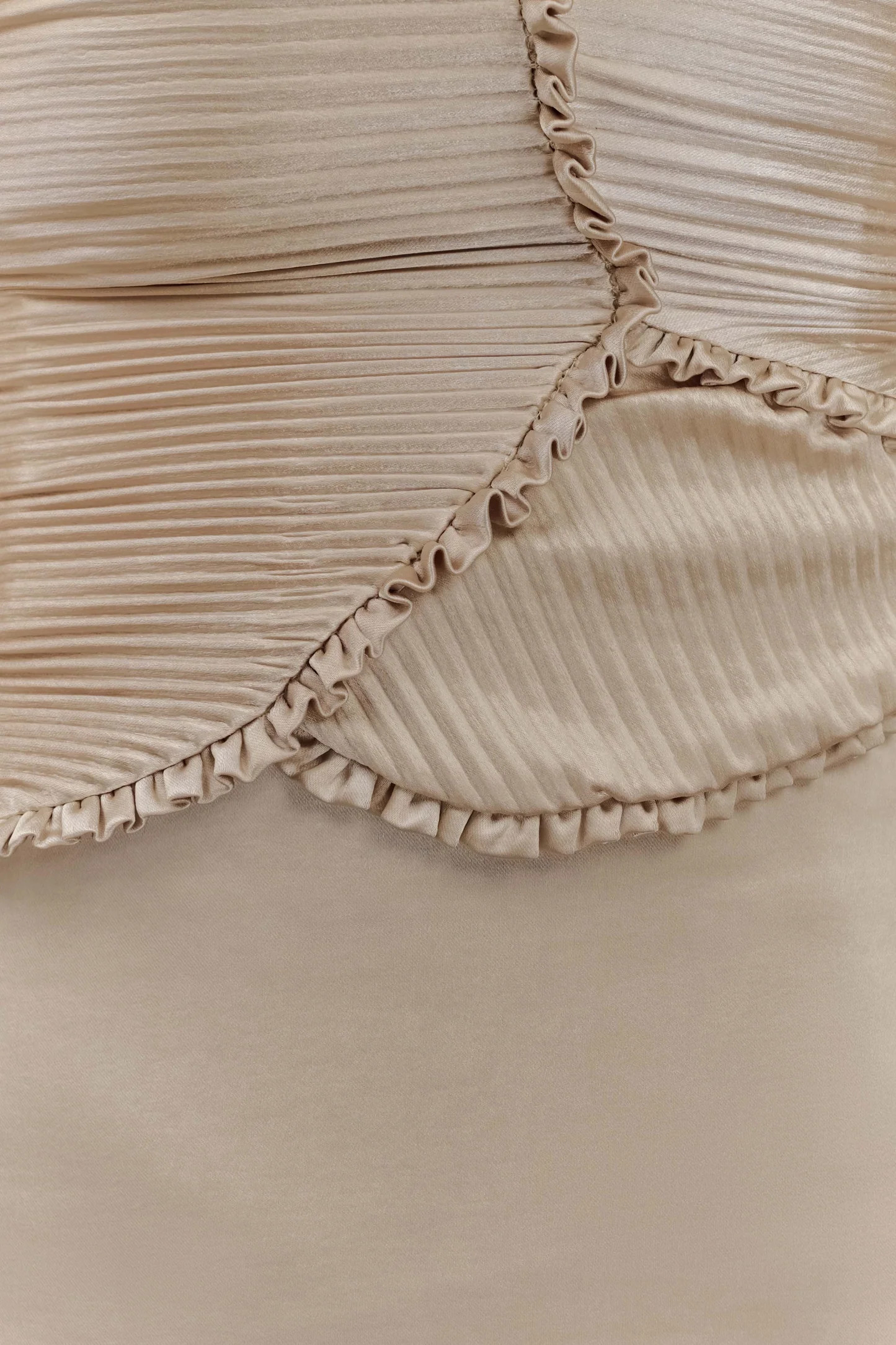 Larissa Satin Maxi Dress With Ruched Petals - Champagne | MESHKI US