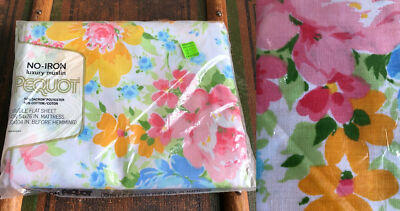 VTG 60s NEW NIP PEQUOT DOUBLE FLAT SHEET PERCALE PINK YELLOW BLUE GREEN FLORAL | eBay US