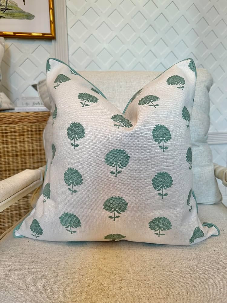 Jillien Harbor Marco Green and White Pillow Cover Grandmillennial | Amazon (US)