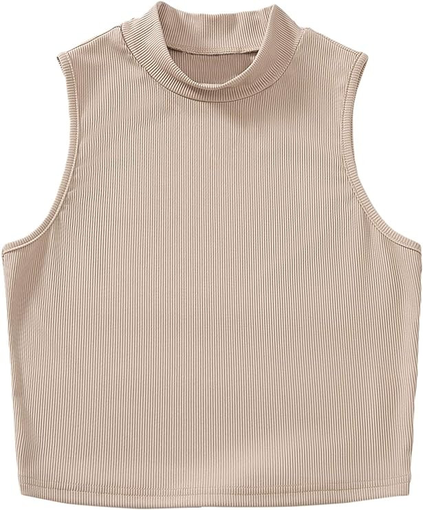 Verdusa Women's Basic Sleeveless Mock Neck Rib Knit Tank Crop Top | Amazon (US)
