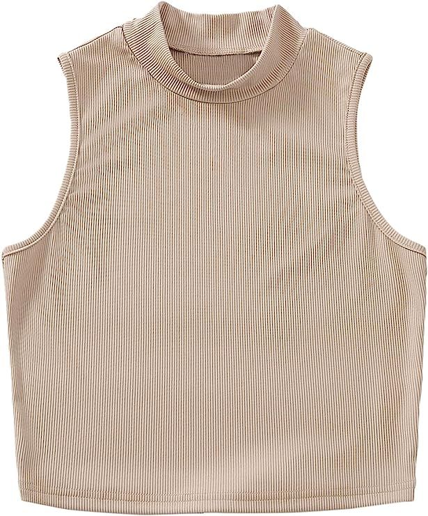 Verdusa Women's Basic Sleeveless Mock Neck Rib Knit Tank Crop Top | Amazon (US)