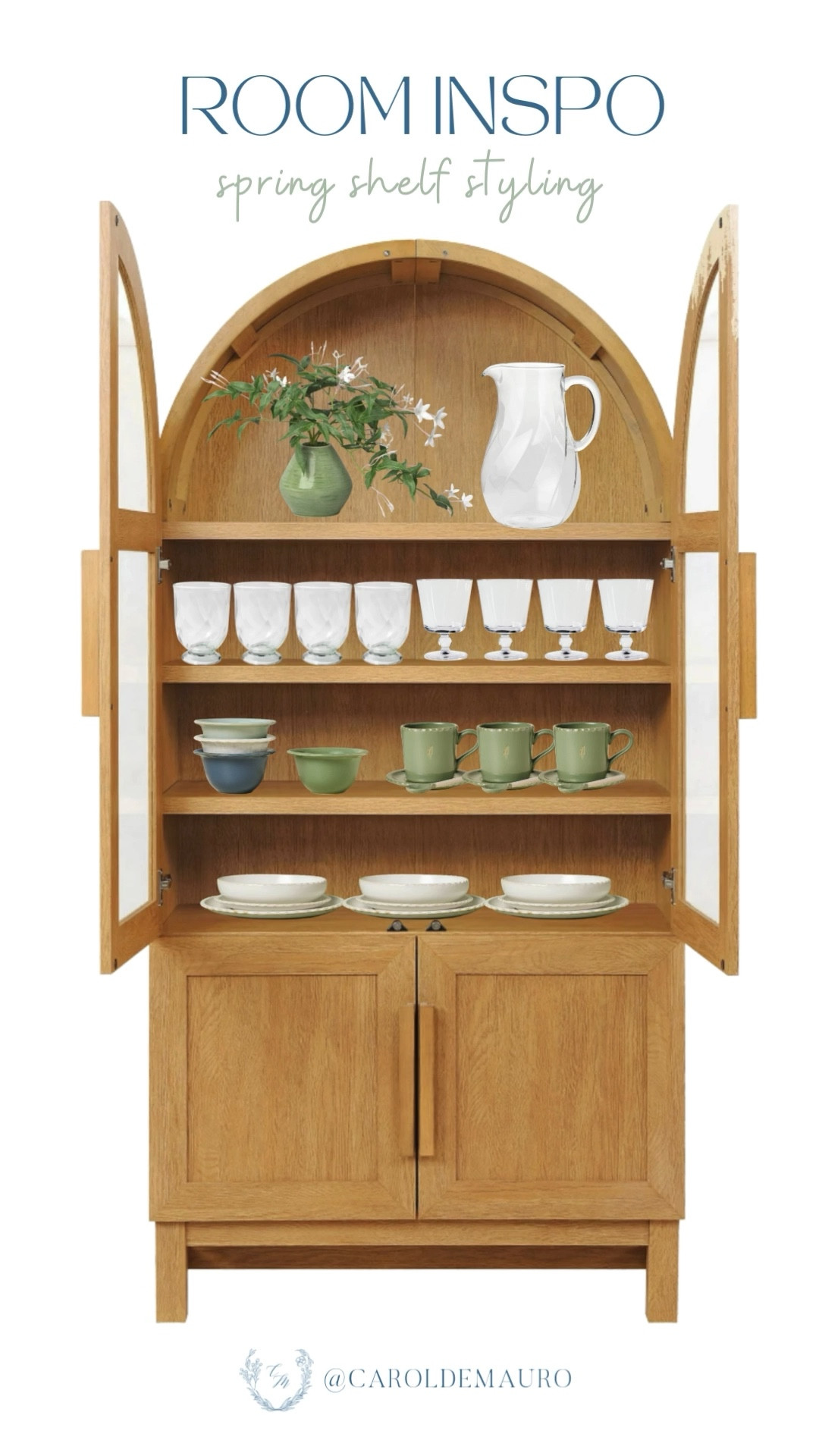 Spring is all about light and renewal, and this arched cabinet styling is exactly that! From the soft green tones to the clean glasses and pitcher, it’s the perfect inspiration for your next home refresh.

interior design, decor inspo, dining room style, tableware, home refresh, neutral home, kitchen furniture, styling tips

#LTKHome #LTKU #LTKSeasonal