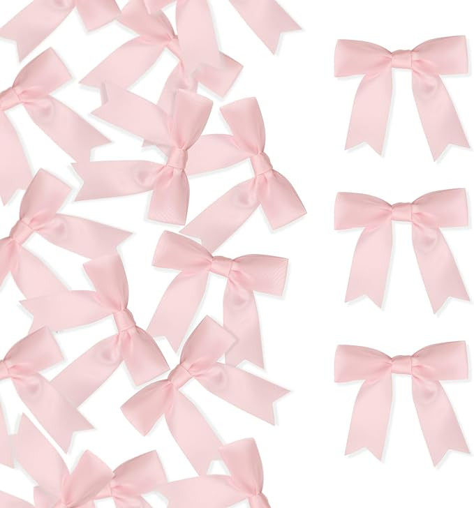 100 Pcs Pastel Pink Satin Ribbon Bows with Twist Tie 2.5 Inch Pretied Premade Colored Craft Bows ... | Amazon (US)