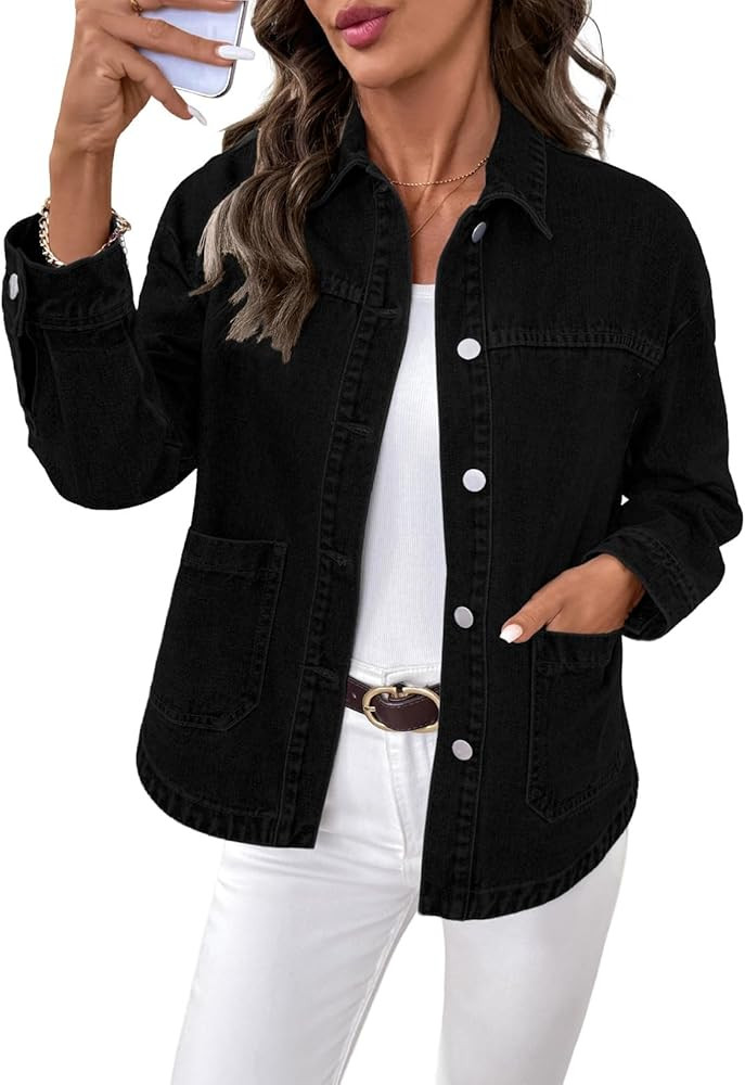 Sidefeel Women‘s Jean Jacket Casual Long Sleeve Button Down Oversized Boyfriend Trendy Denim Ja... | Amazon (US)