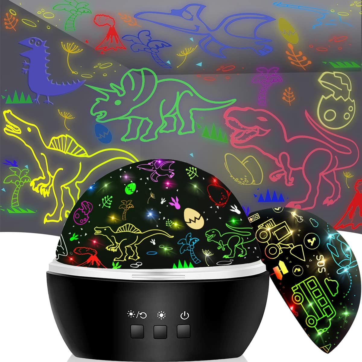 MINGKIDS Night Light for Kids,2 in 1 Rotating Projector Lamp with Dino&Vehicles Theme,Christmas B... | Amazon (US)