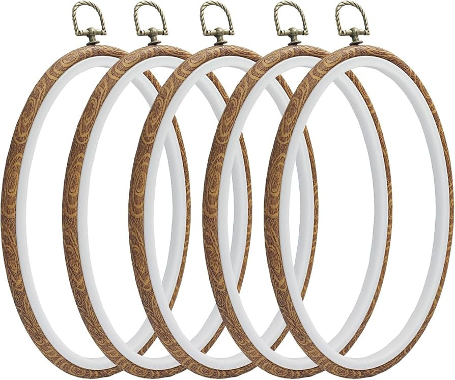Marvexi 5Pcs Oval Fancy Embroidery Hoop 5.3"x6.9" Decorative Cross Stitch Hoops, Vintage Cute Fau... | Amazon (US)