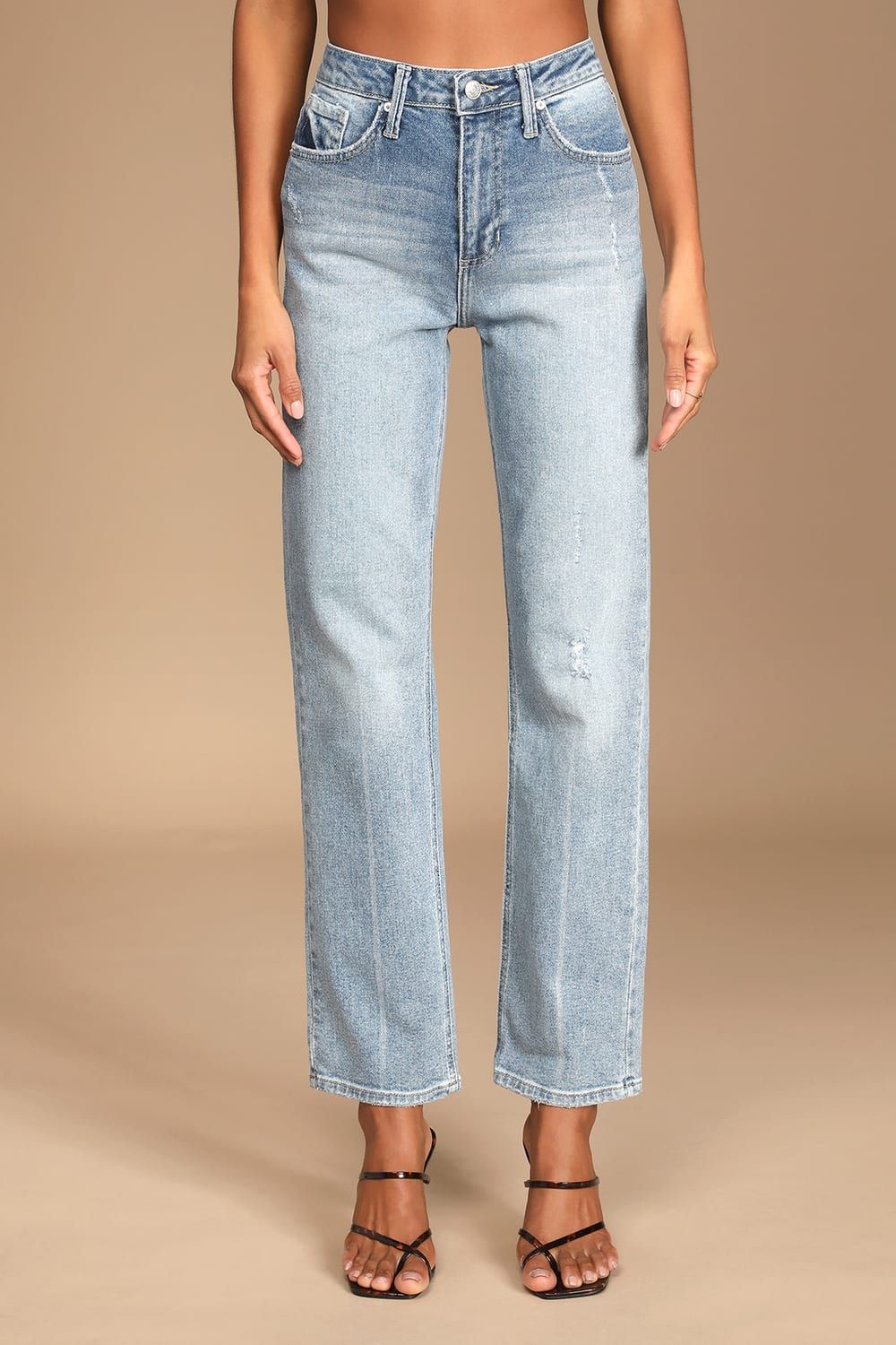 Cool Girl Style Medium Wash Straight Leg High-Waisted Jeans | Lulus (US)