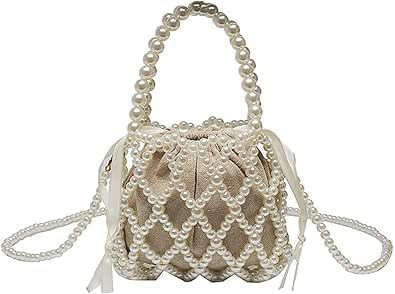 5.9x5.1in Luxury White Pearl Clutch Bag for Women, Artificial Pearl Beaded Chain Bag Purse Handma... | Amazon (US)