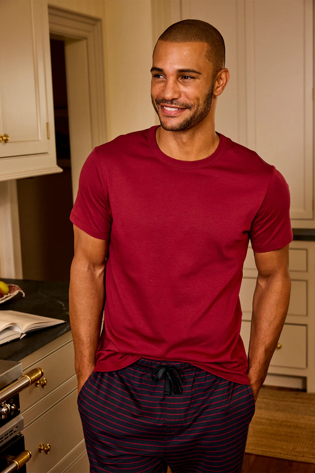 Men's Pima Sleep Short-Long Set in Navy Royal Stripe | Lake Pajamas