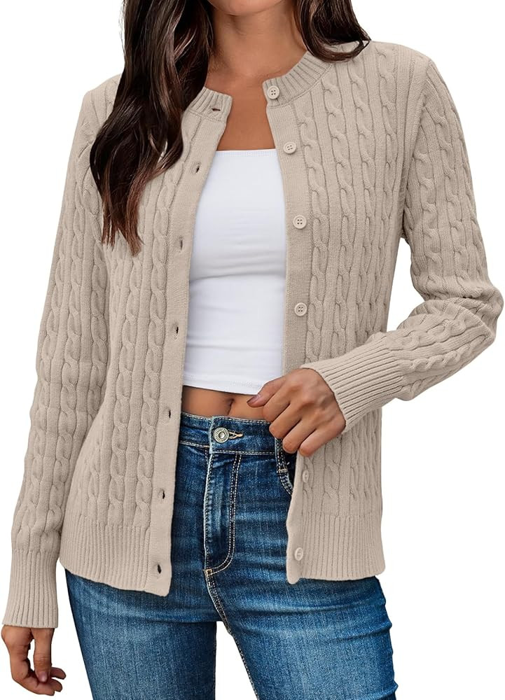 LILLUSORY Cardigan Sweaters for Women Cotton Cable Knit Sweater Jackets Lightweight 2025 Business... | Amazon (US)
