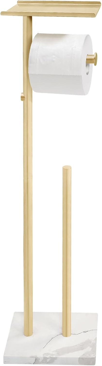 GZILA Brushed Gold Toilet Paper Stand Holder with Shelf, Marble Design Base Free Standing Toilet Paper Roll Holder with 2 Dispenser SUS 304 Stainless Steel Reserve, Storage 5 Rolls | Amazon (US)