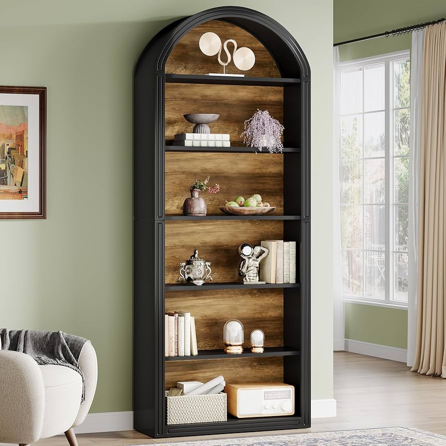 Tribesigns 6-Tier Black Arched Bookshelf, 77.16" Tall Arched Bookcase with Storage Shelves, Floor... | Amazon (US)