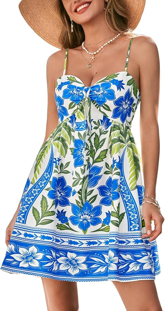 CUPSHE Women's Mini Summer Dresses Sleeveless Sweetheart Tropical Casual Reasort Wear Sundress Be... | Amazon (US)